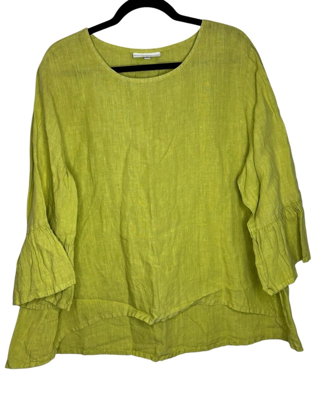 Bryn Walker Frida Light Linen Bell-Sleeve Top in Lime Green Flowy Minimalist XL